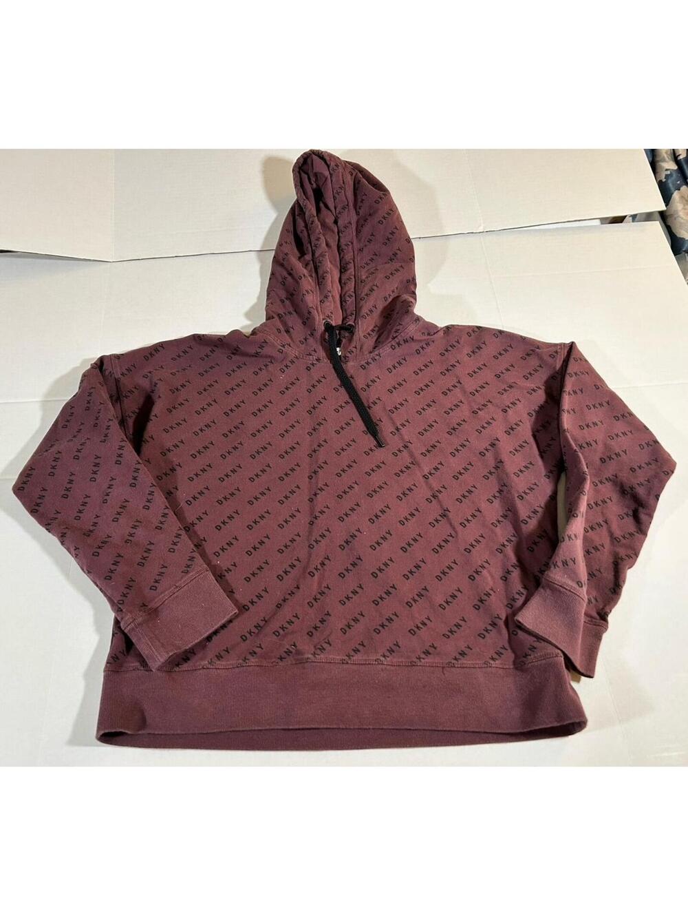 DKNY Sport Sweatshirt Womens Large Maroon Hoodie Cropped  Logo Pullover